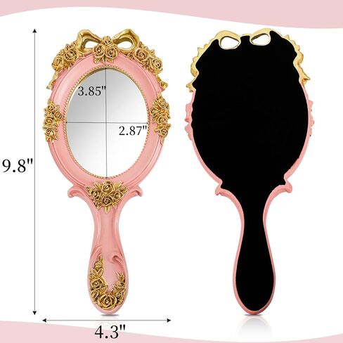 Goaste 4 Pack Vintage Handheld Mirrors, Retro-Style Vanity Makeup Mirror with Embossed Rose & Bowknot, Portable Resin Princess Cosmetic Mirrors with Handle, Cute Oval Mirror for Mom Wife Girl Friend in Saudi Arabia