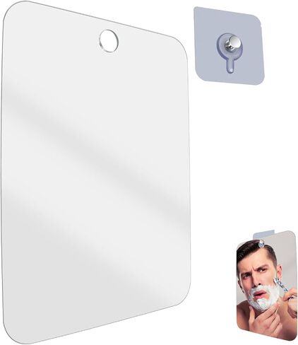 Fogless Shower Mirror for Shaving, Hanging Anti-Fog Bathroom Grooming Mirror, 12 x 10 Inch Shatterproof Acrylic, No-Drill Adhesive Wall Mount for Tile RV Gym in Saudi Arabia