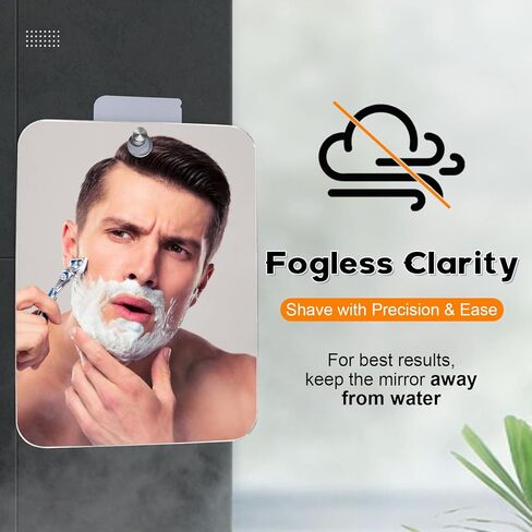 Fogless Shower Mirror for Shaving, Hanging Anti-Fog Bathroom Grooming Mirror, 12 x 10 Inch Shatterproof Acrylic, No-Drill Adhesive Wall Mount for Tile RV Gym in Saudi Arabia
