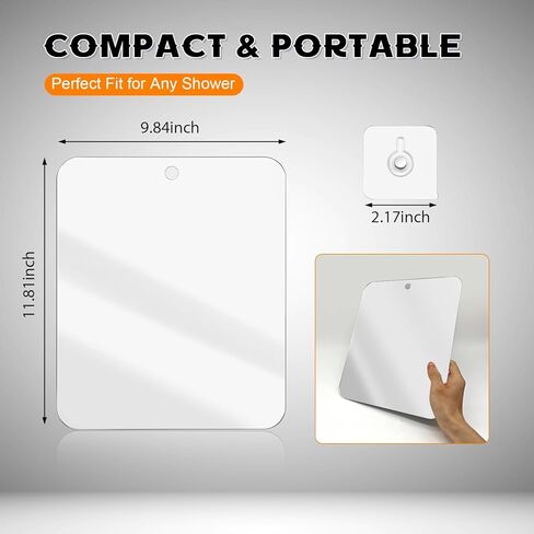 Fogless Shower Mirror for Shaving, Hanging Anti-Fog Bathroom Grooming Mirror, 12 x 10 Inch Shatterproof Acrylic, No-Drill Adhesive Wall Mount for Tile RV Gym in Saudi Arabia