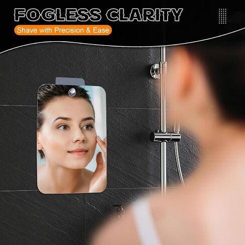 Fogless Shower Mirror for Shaving, Hanging Anti-Fog Bathroom Grooming Mirror, 12 x 10 Inch Shatterproof Acrylic, No-Drill Adhesive Wall Mount for Tile RV Gym in Saudi Arabia