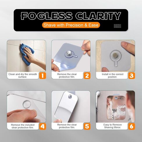 Fogless Shower Mirror for Shaving, Hanging Anti-Fog Bathroom Grooming Mirror, 12 x 10 Inch Shatterproof Acrylic, No-Drill Adhesive Wall Mount for Tile RV Gym in Saudi Arabia