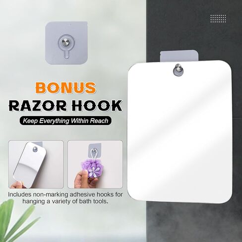 Fogless Shower Mirror for Shaving, Hanging Anti-Fog Bathroom Grooming Mirror, 12 x 10 Inch Shatterproof Acrylic, No-Drill Adhesive Wall Mount for Tile RV Gym in Saudi Arabia