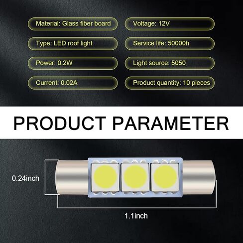 10 PCS 28 mm LED Light, 12 V 300 LM High Brightness Waterproof Compact Bulb, 6614F 6612F Plug and Play Reading Light Dome Light Sunshade Makeup Light, for Cars Internal Lighting Bulb (White) in Kuwait