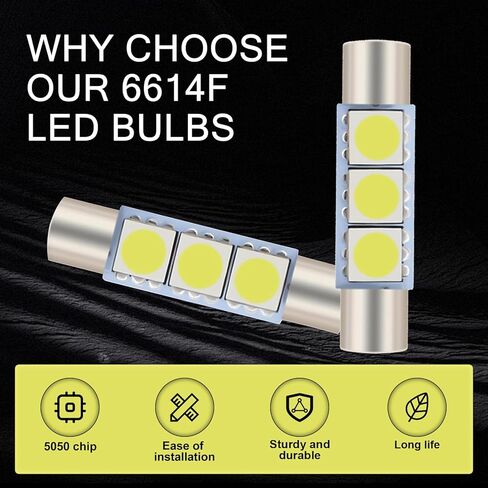 10 PCS 28 mm LED Light, 12 V 300 LM High Brightness Waterproof Compact Bulb, 6614F 6612F Plug and Play Reading Light Dome Light Sunshade Makeup Light, for Cars Internal Lighting Bulb (White) in Kuwait