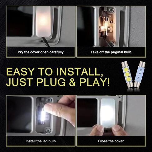 10 PCS 28 mm LED Light, 12 V 300 LM High Brightness Waterproof Compact Bulb, 6614F 6612F Plug and Play Reading Light Dome Light Sunshade Makeup Light, for Cars Internal Lighting Bulb (White) in Kuwait