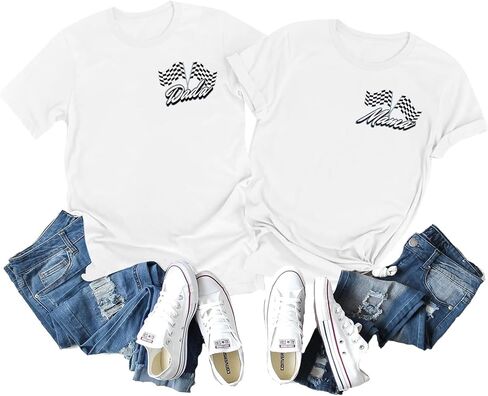Racing Birthday Party Matching Shirt Mom and Dad Car Racer Couple T Shirt Checkered Flag Short Sleeve Tee Tops in Saudi Arabia