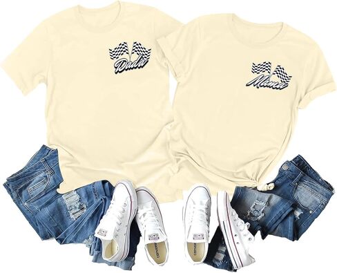 Racing Birthday Party Matching Shirt Mom and Dad Car Racer Couple T Shirt Checkered Flag Short Sleeve Tee Tops in Saudi Arabia