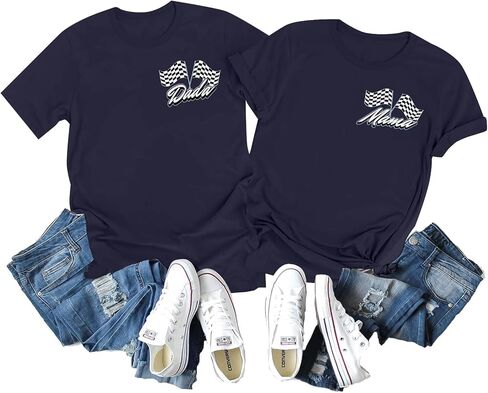 Racing Birthday Party Matching Shirt Mom and Dad Car Racer Couple T Shirt Checkered Flag Short Sleeve Tee Tops in Saudi Arabia