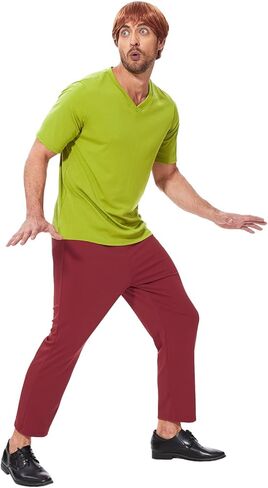 مجموعة أزياء الهالوين التنكري للرجال الكلاسيكيين لشخصيات كرتونية، شعر مستعار بني، تي شيرت أخضر وسروال بني in Kuwait