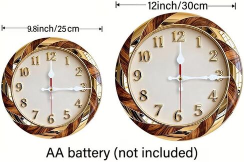 Wall Clock Art Print, Silent Non Ticking Battery Operated,Gold & Wood Grain Wall Clock 2D Art Print Decorative for Bathroom Kitchen Bedroom 10 inch & 12 inch, Ships Next Day，No Battery in Saudi Arabia