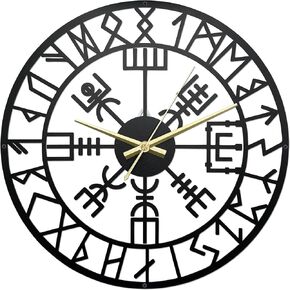 Viking Decor Wall Clock 13.6x13.6 Inches, Norse Pagan Decorative Clocks for Walls,Viking Gifts for Men, Nordic Wall Clocks for Living Room Decor, Black in Kuwait