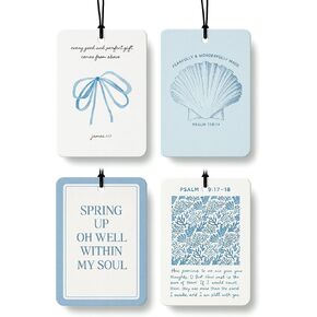 Blue Coastal Beach Christian Air Freshener 4 Pcs, Ocean Seashell Seagrass Religious Hanging Air Freshener for Cars Closet Drawer Books, Christian Beachy Car Accessories Mirror Decor for Women in Kuwait