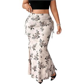 Verdusa Women's Plus Size Floral Fishtail Maxi Skirt Elegant Ruched High Waisted Skirt in Kuwait
