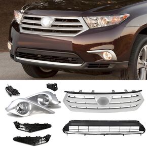 11PC Bumper Grille+Fog Light Fit For T0y0ta Highlander 2011 2012 2013 Upper+Lower Grill Fog lamp Retainer Bracket in Kuwait
