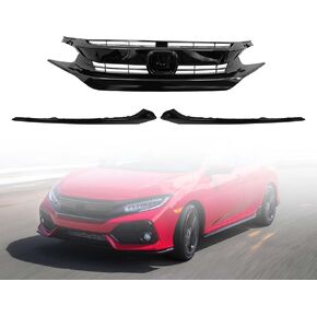 MGWILL Front Bumper Upper Grille Grill W/Black Eyelid Molding Compatible with 2016 2017 2018 Honda Civic Gloss Black in Kuwait