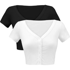 Women's Cropped Button Up Cardigan, Ribbed V-Neck Cardigan for Summer Spring Outfit in Kuwait