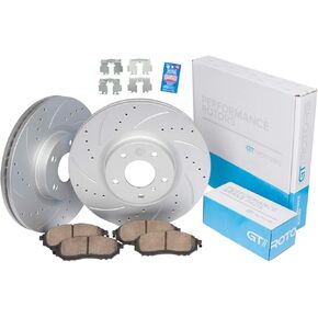 [المجموعة الأمامية] دوارات قرص الفرامل المشقوقة المطلية هندسيًا ووسادات الفرامل السيراميكية لفورد موستانج 1999-2004 Base & GT in Kuwait