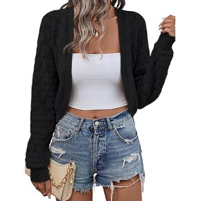 Women's Long Sleeve Open Front Knit Cropped Cardigan Sweaters Casual Bolero Shrugs Sweater Coats in Kuwait