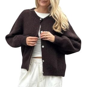 Women's Button Down Cardigans Sweater Solid Color Longsleeve Crew Neck Knitted Shirt Fall Top in Kuwait