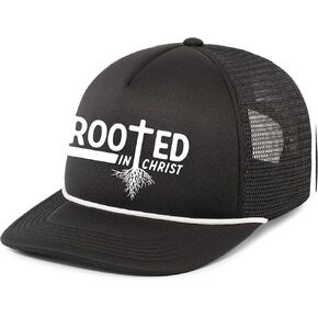 Mens Christian Rooted in Christ Embroidered Rope Hat Foam Front Mesh Back Trucker Hat in Kuwait