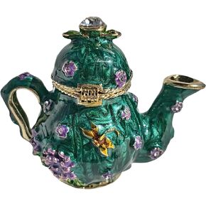 صندوق حلية لإبريق الشاي من المينا العتيق منظم مجوهرات معدني مطلي يدويًا حامل حلقة فريد وحلية قابلة للجمع باللون الوردي والوردي in Kuwait