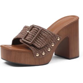 Oiamenne Womens Platform Chunky Heels Sandals Open Toe High Block Heeled Sandals Slip On Slides Mules for Party Dressy Shoes in Kuwait