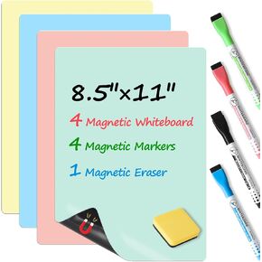 MAXECHO Magnetic Dry Erase Board Sheets, 4 Colors White Board for Fridge with 4 Markers & 1 Eraser, Reusable Blank Magnetic Whiteboard for Refrigerator, Locker, Cabinet, Door 8.5" x 11" in Kuwait