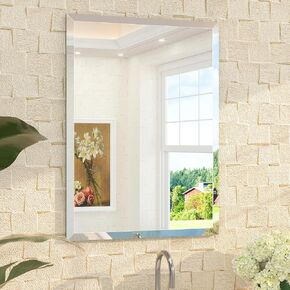 TETOTE 22" x 30" Bathroom Mirror Frameless Tempered Wall Mounted Beveled Mirror for Bathroom in Kuwait