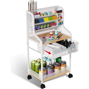 عربة دوارة صغيرة متعددة الأغراض مع درج، منظم وتخزين حرفي أبيض، عربة حرفية معدنية بعجلات قابلة للقفل، منظم طلاء تخزين الحرف اليدوية 6 طبقات، مخزن للفرش والدهانات والقطع الأثرية الصغيرة in Kuwait