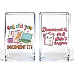 Document It Acrylic Pen Holder Cup Set 2, Cute Pencil Holder Desk Organizer, Funny Desk Accessories, Work Humor Gifts, Sarcastic Office Gifts for Women Coworkers Teachers Nurses Employees Teams in Kuwait