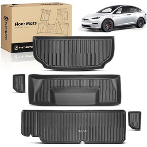YHTAUTO 5 قطع سجادات شحن متوافقة مع Tesla Model X 2022-2025 2026 6 مقاعد، TPE جميع سجادات السيارة المقاومة للماء ومضادة للانزلاق وعديمة الرائحة وبطانات شحن خلفية in Kuwait