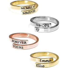MignonandMignon Personalized Initials Wrap Ring, Custom Stacking Ring with Names, Dates, or Messages, Adjustable, Promise or Friendship Ring, Gifts for Women – RWB in Kuwait