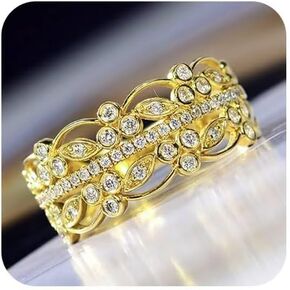 18K Gold Plated Vintage Lace Filigree Ring for Women, Romantic Retro Art Floral Band Ring, Geometric Hollow Medieval Style Statement Ring in Saudi Arabia