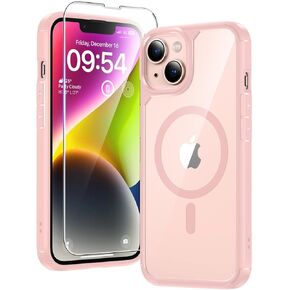 TAURI 3-in-1 Magnetic Designed for iPhone 14 Case for iPhone 13 Case, [Designed for Magsafe] with 2 Screen Protector, Shockproof Phone Case for iPhone 13/14, Pink in Kuwait