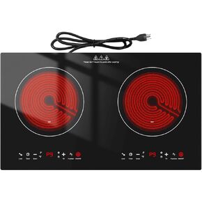 موقد كهربائي 24 بوصة، موقد كهربائي 2 شعلة 110 فولت مدمج ومقبس كونترتوب 2400 وات، شاشة LED تعمل باللمس، 9 تسخين 9 درجة حرارة، حماية من الحرارة الزائدة، قفل ومؤقت للأطفال، مناسب لجميع المقالي in Kuwait