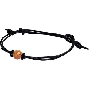 Real 6mm Rainbow Fire Sunstone Bead on Copper- Bronze-Steel-Black Iron-Silver-Titanium-BlackNiobium-14KGold-14K RoseGold Wire on a Leather or Waxed Cord Adjustable Friendship Bracelet in Kuwait