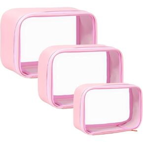 Travel Clear Makeup Bag Set for Women, 3 Pack Travel Size Toiletry Bag with Zipper Small Makeup Pouch for Purse Waterproof Portable Cosmetic Case Compact Car Organizer Storage Bag (Pink Set) in Kuwait