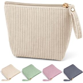 MAGEFY 2Pcs Makeup Bag Set, Cute Makeup Pouch for Purse Corduroy Travel Cosmetic Pouch for Women with Slip-in Pockets for Purse Essentials Accessories(Beige,Mini+Small) in Kuwait