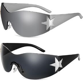 JATEBI 2 Pairs Y2k Sunglasses for Women Men Shield Wrap Around Trendy Oversized Frameless Sun Glasses UV400 Protection in Kuwait