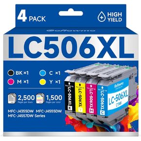 خراطيش حبر LC506XL LC506 لخراطيش حبر Brother LC 506 XL 506XL LC506XL متوافقة مع طابعة سلسلة Brother MFC-J4355DW MFC-J4555DW MFC-J4557DW (4 عبوات عالية الإنتاجية، BK/C/M/Y) in Kuwait
