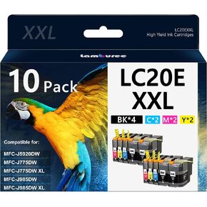 LC20E XXL Ink Cartridges with Super High-Yield Replacement for Brother LC20E Work with Brother MFC-J985DW MFC-J775DW MFC-J5920DW Printers (Black, Cyan, Magenta, Yellow, 4 Pack) in Kuwait