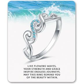 خاتم مموج من الفضة الإسترليني عيار 925 للنساء مع مجوهرات المحيط الفيروزية هدية لذكرى عيد ميلاد الأم وعيد الأم in Kuwait