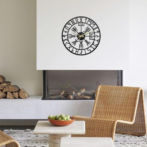 Viking Decor Wall Clock 13.6x13.6 Inches, Norse Pagan Decorative Clocks for Walls,Viking Gifts for Men, Nordic Wall Clocks for Living Room Decor, Black in Kuwait