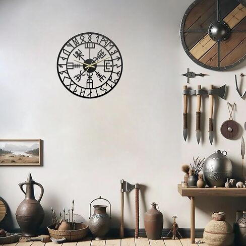 Viking Decor Wall Clock 13.6x13.6 Inches, Norse Pagan Decorative Clocks for Walls,Viking Gifts for Men, Nordic Wall Clocks for Living Room Decor, Black in Kuwait