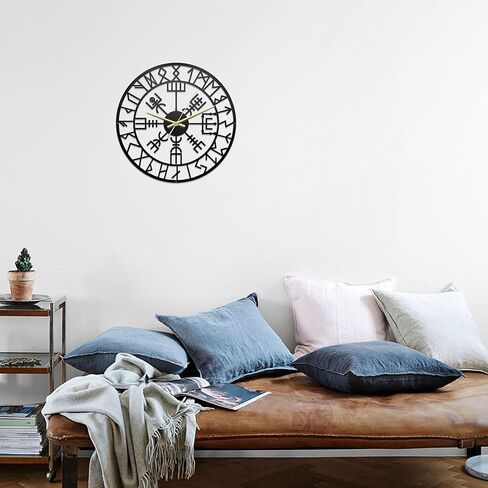 Viking Decor Wall Clock 13.6x13.6 Inches, Norse Pagan Decorative Clocks for Walls,Viking Gifts for Men, Nordic Wall Clocks for Living Room Decor, Black in Kuwait