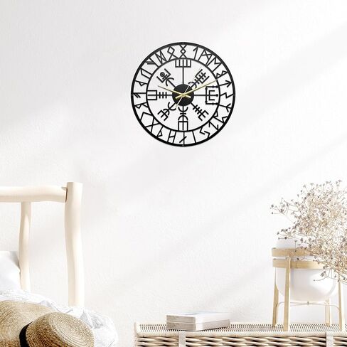 Viking Decor Wall Clock 13.6x13.6 Inches, Norse Pagan Decorative Clocks for Walls,Viking Gifts for Men, Nordic Wall Clocks for Living Room Decor, Black in Kuwait