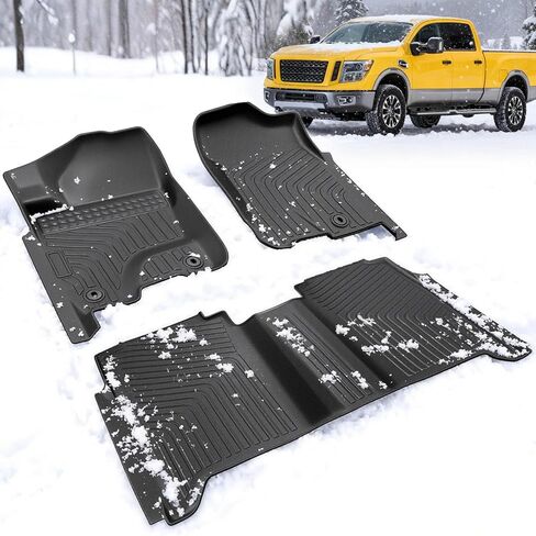 Car Floor Mats for Nissan Titan: 2008-2015 Crew Cab(Not for King Cab), All Weather Protection Truck Accessories for Titan 2009 2010 2011 2012 2013 2014, Black TPE Rubber Front Rear Floor Liner Set in Kuwait