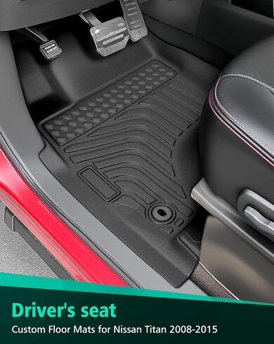 Car Floor Mats for Nissan Titan: 2008-2015 Crew Cab(Not for King Cab), All Weather Protection Truck Accessories for Titan 2009 2010 2011 2012 2013 2014, Black TPE Rubber Front Rear Floor Liner Set in Kuwait