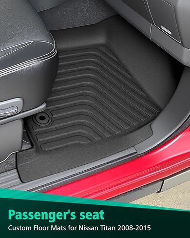 Car Floor Mats for Nissan Titan: 2008-2015 Crew Cab(Not for King Cab), All Weather Protection Truck Accessories for Titan 2009 2010 2011 2012 2013 2014, Black TPE Rubber Front Rear Floor Liner Set in Kuwait